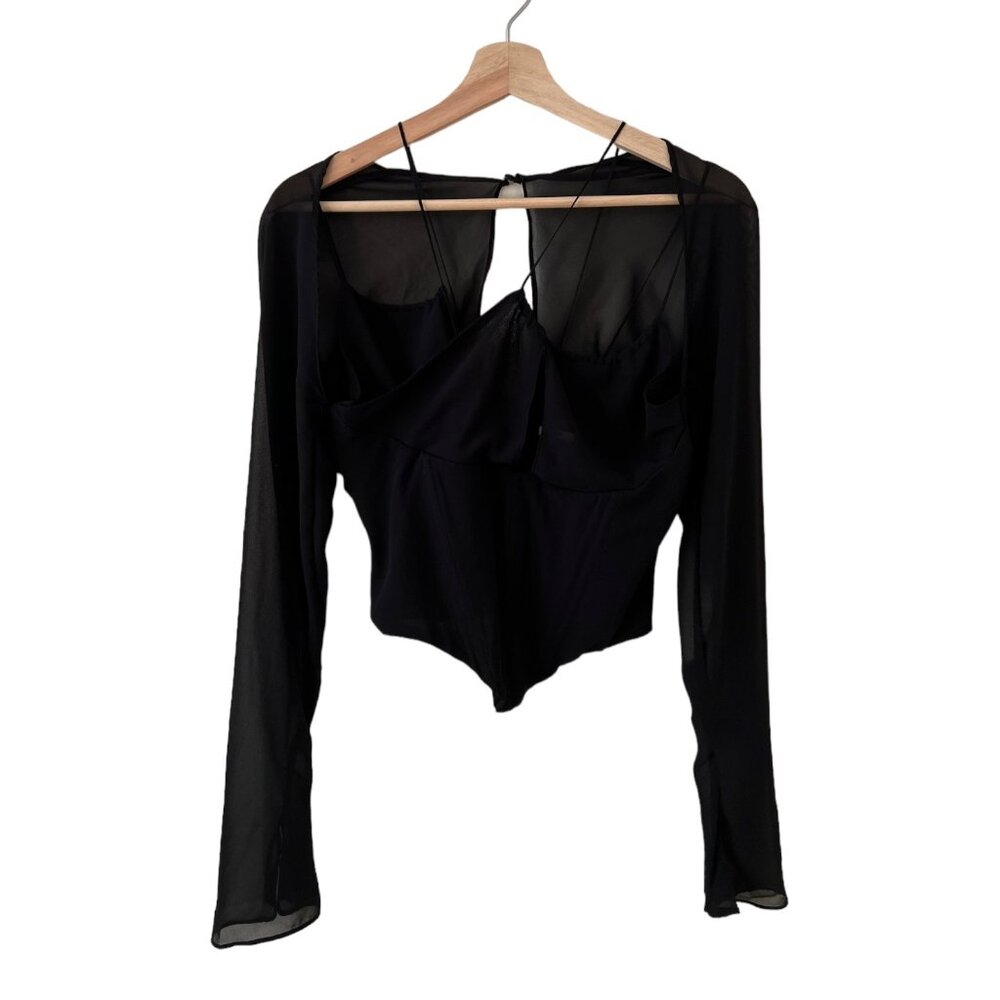 House of CB Black Sheer Sleeve Blouse - Picture 2 of 16